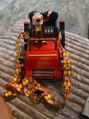 Disney Parks Red and Black Travel Popcorn Bucket With Lid And Neck Lanyard